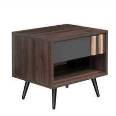 Wooden Nightstand  End Table for Bedroom - Gray+Walnut