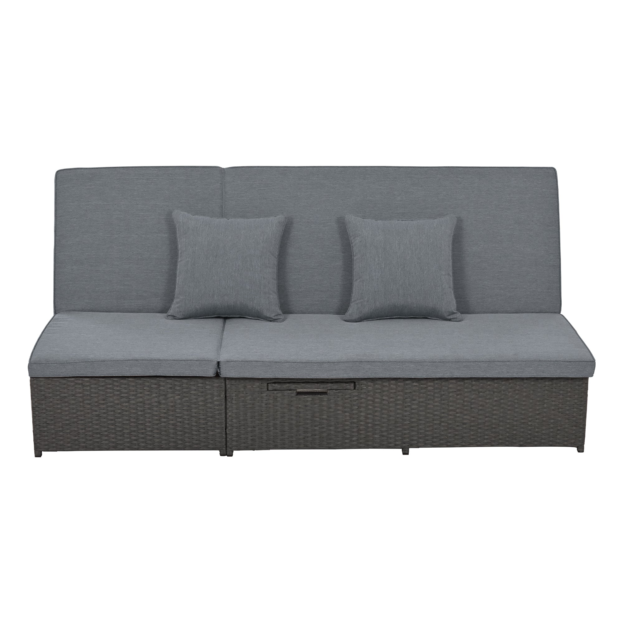 Outdoor Double Sun bed, Wicker Rattan Patio Reclining Chairs with Adjustable Backrest and Seat, Conversational Set for 2 Person - Gray