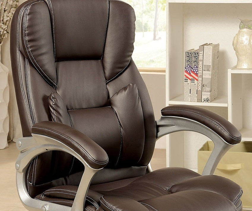 Comfortable Modern Contemporary Office Chair - Brown Leatherette Padded Armrests