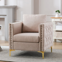 Modern Armchair Tufted Button Accent Chair Club Chair with Steel Legs- Tan