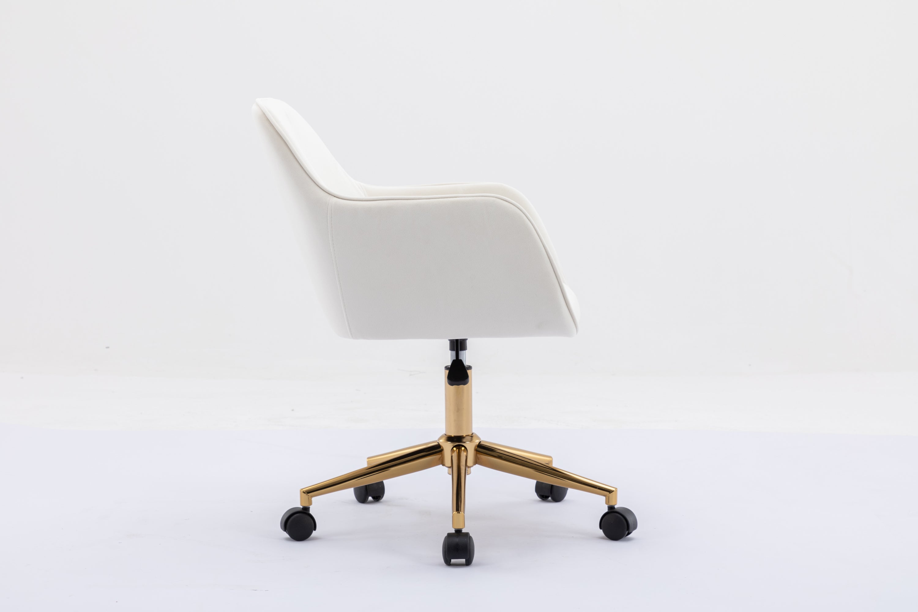 Modern Velvet Adjustable Height 360 revolving Home Office Chair with Gold Metal Legs - Ivory White
