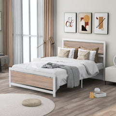 Full Size Platform Bed No Box Spring Needed- White