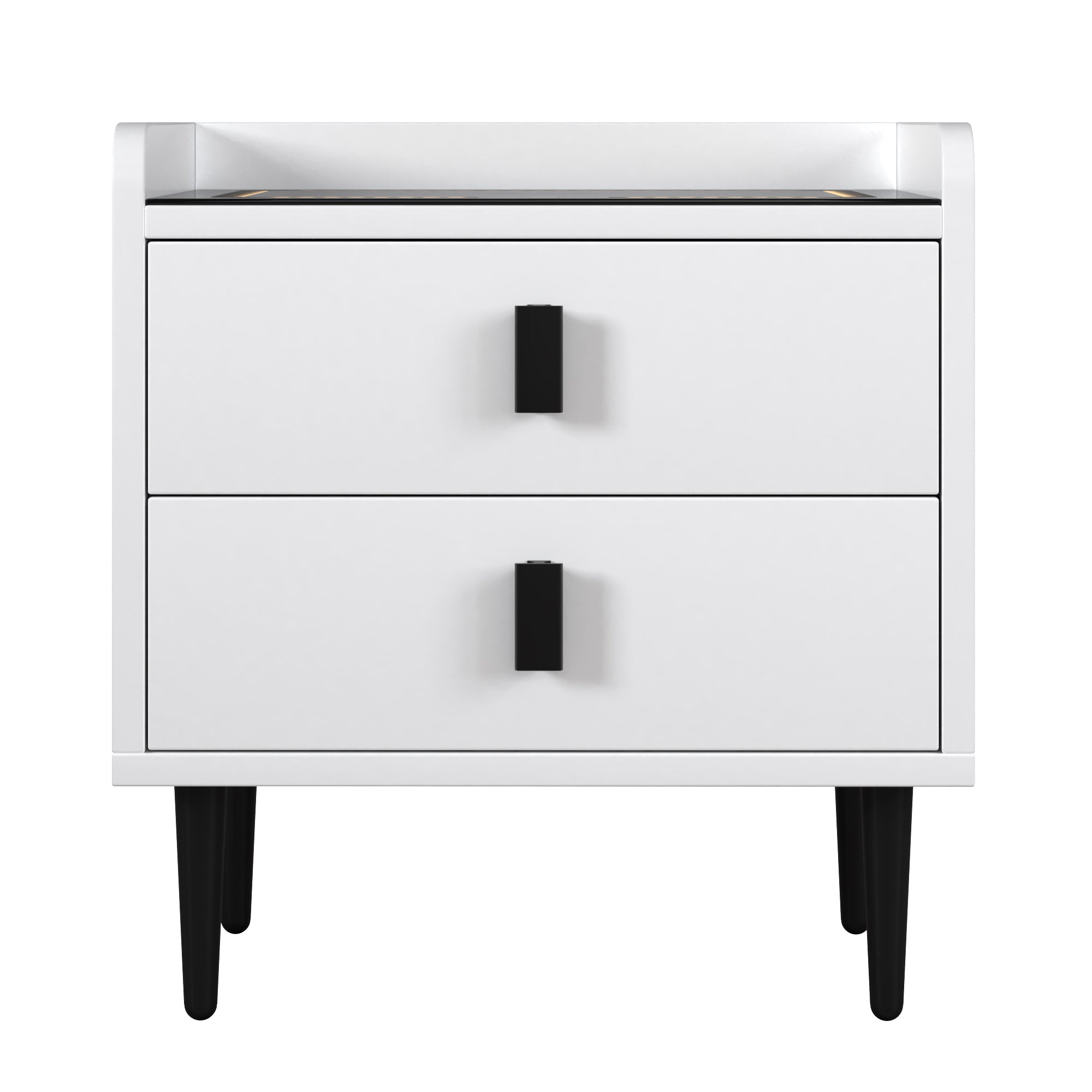 Nightstand with Wireless Charging Station,USB Charging and Adjustable LED Lights, Modern End Table with 2 Drawers - White