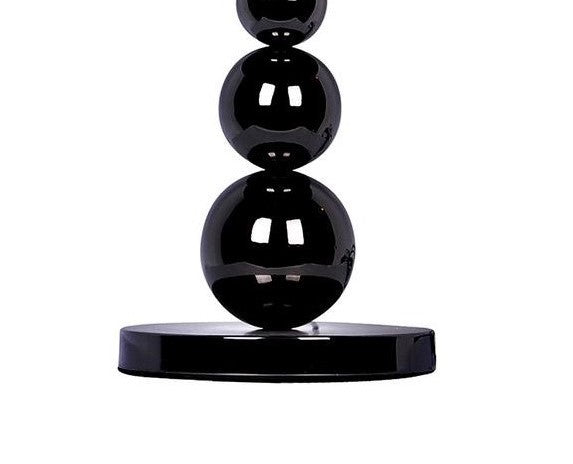 Pearl Black Chrome Finish Metal Three Tier Ball Lamp - Black Fabric Shade