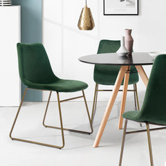 Modern Velvet Dining Chairs with Golden Metal Legs (Set of 2) - Green