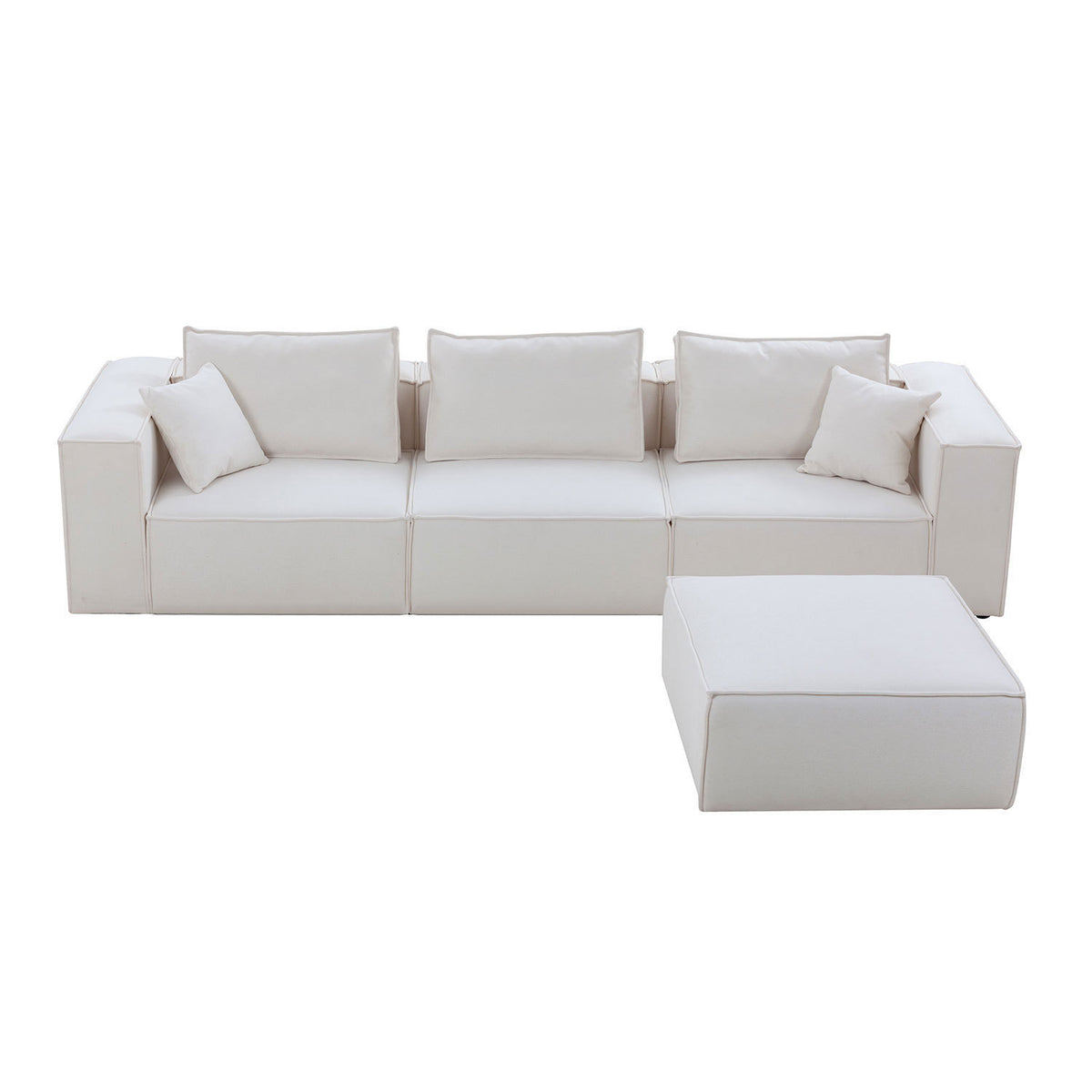 Modular Sectional Living Room Sofa Set, Modern Minimalist Style Couch with Ottoman and Reversible Chaise, L-Shape - White