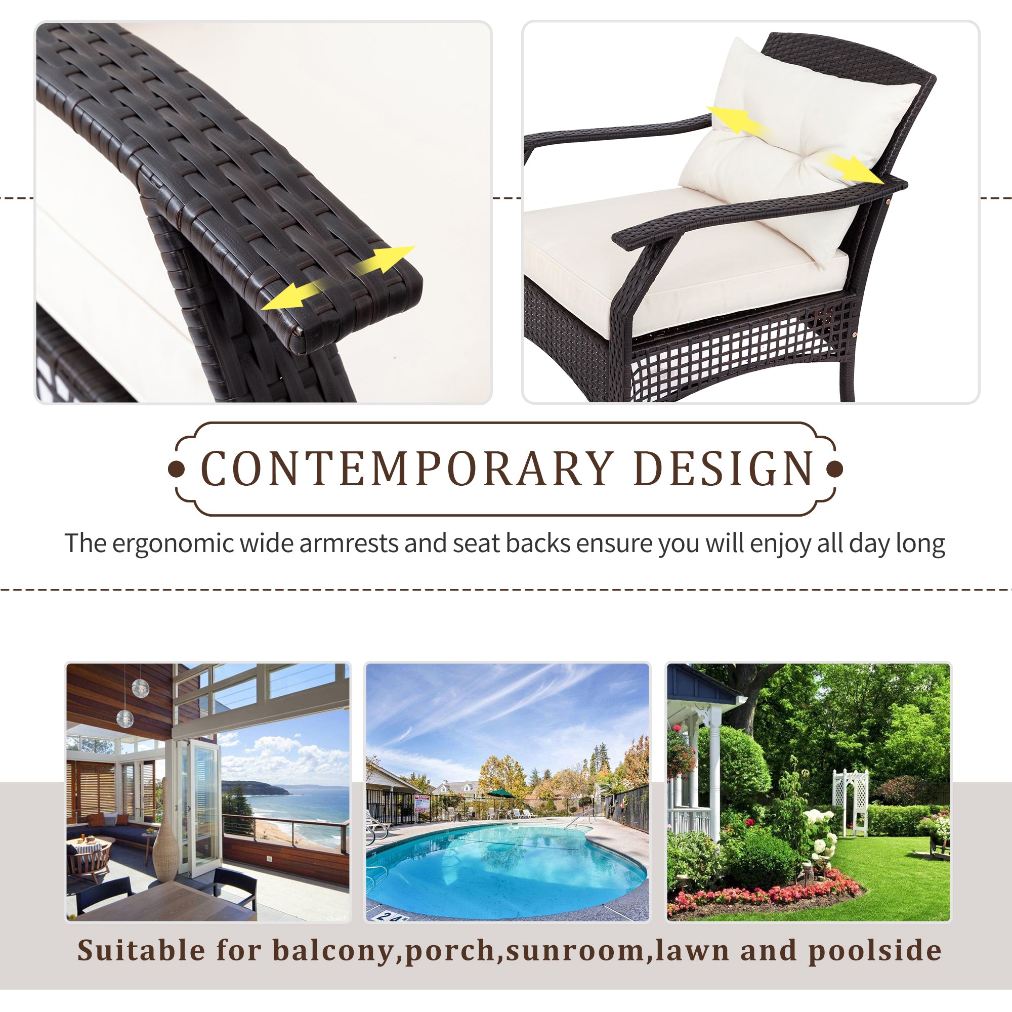 MAICOSY 4pc Outdoor Rattan Sofa Patio Furniture Wicker Chair Table Cushions
