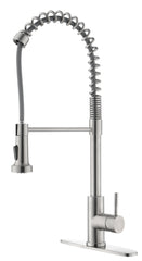 Spring Brushed Nickel Kitchen Faucet with Sprayer Pull Down, Stainless Steel Sink Faucet Kitchen High Arc Gooseneck, Single Handle Faucets with Deck Plate for 1/ 3 Holes Sink