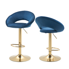 Modern Swivel Bar Stools Adjustable (Set of 2) - Blue Velvet
