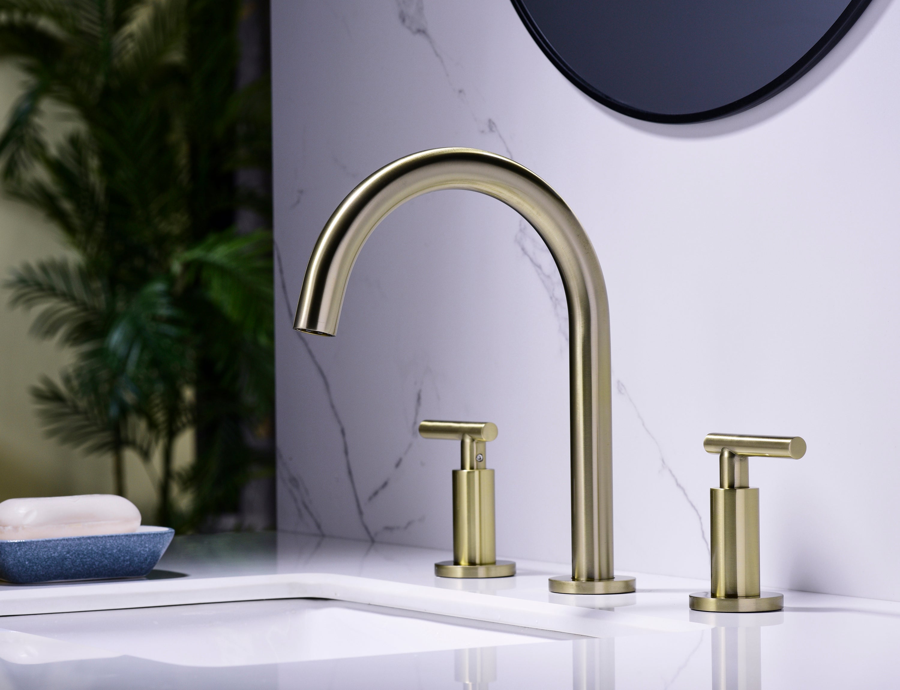 Two Handle High Arc Widespread Bathroom Sink Faucet 3 Hole - Gold