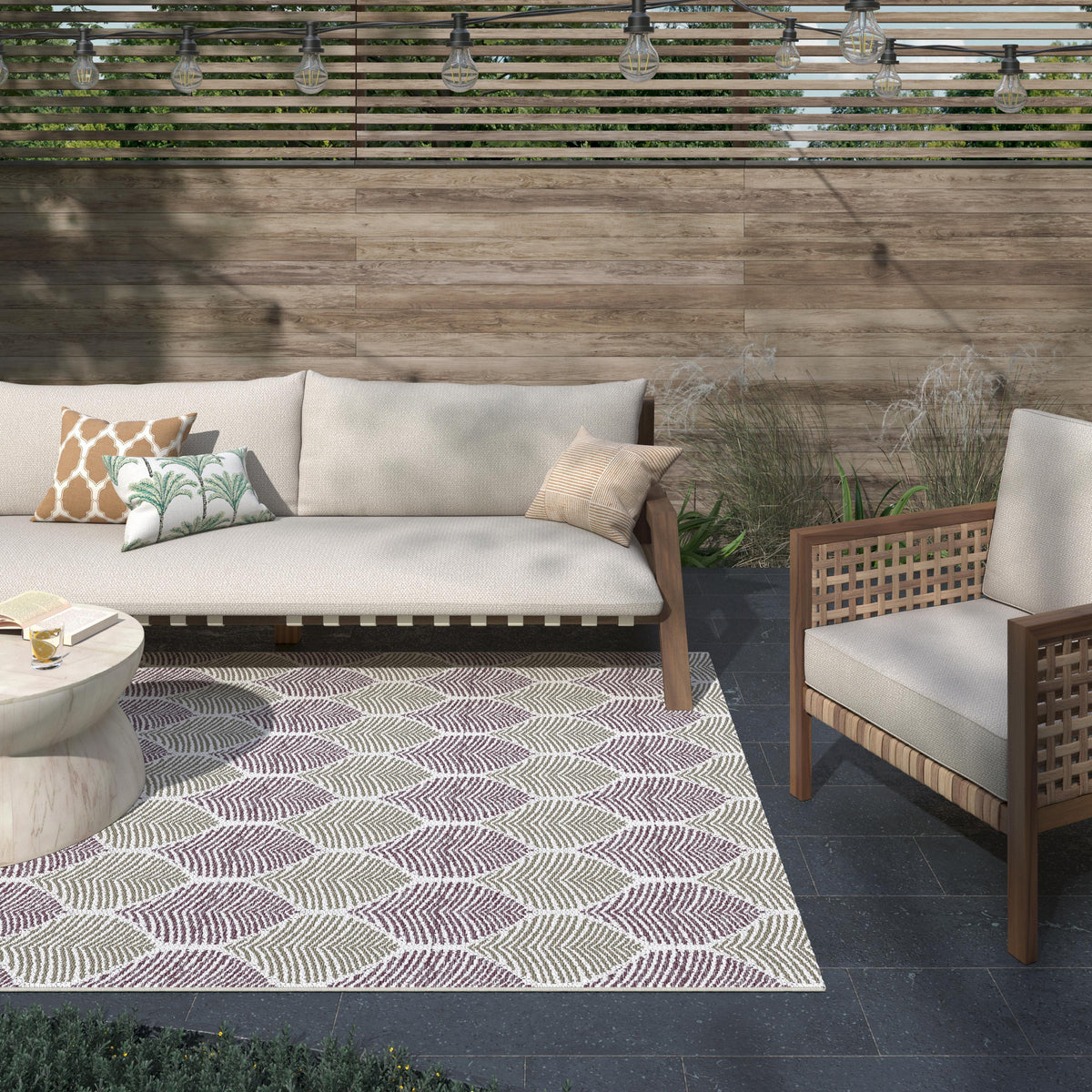 Foliage Plum, Beige Indoor / Outdoor Polypropylene Area Rug 8x10
