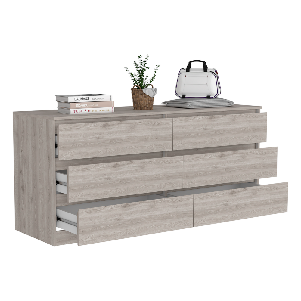 Asteria 6 Drawer Double Dresser, Metal Handles - Light Gray