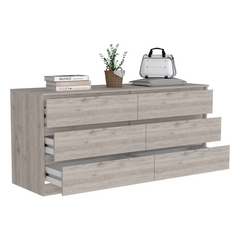Asteria 6 Drawer Double Dresser, Metal Handles - Light Gray