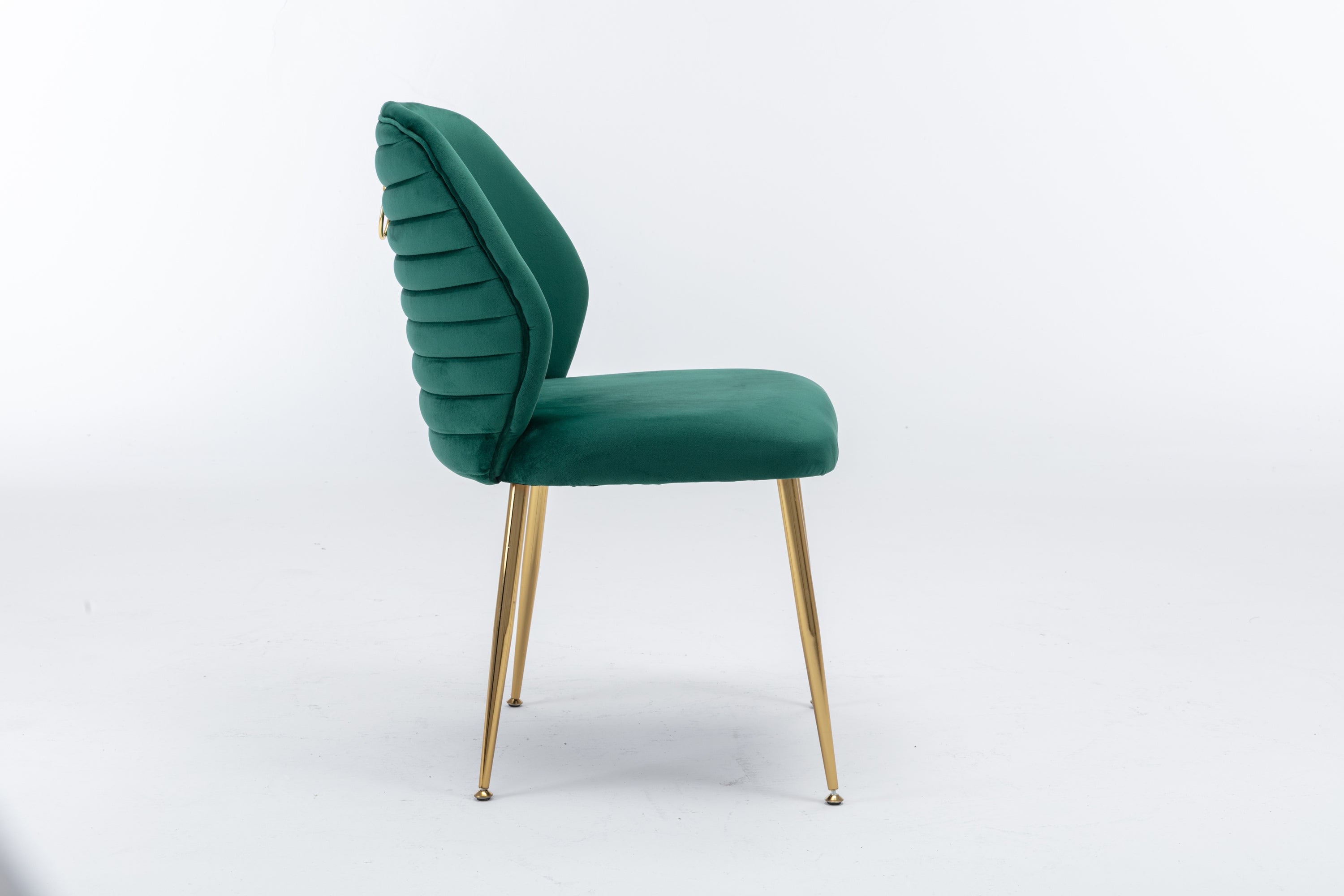 Modern Woven Velvet Upholstered Dining Chairs with Barrel Backrest and Gold Metal Legs (Set of 2) - Green