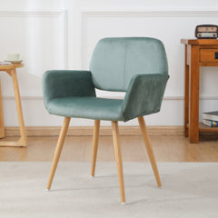 Velvet Dining Chair with Metal Leg - Green + Beech Wooden Printing Leg