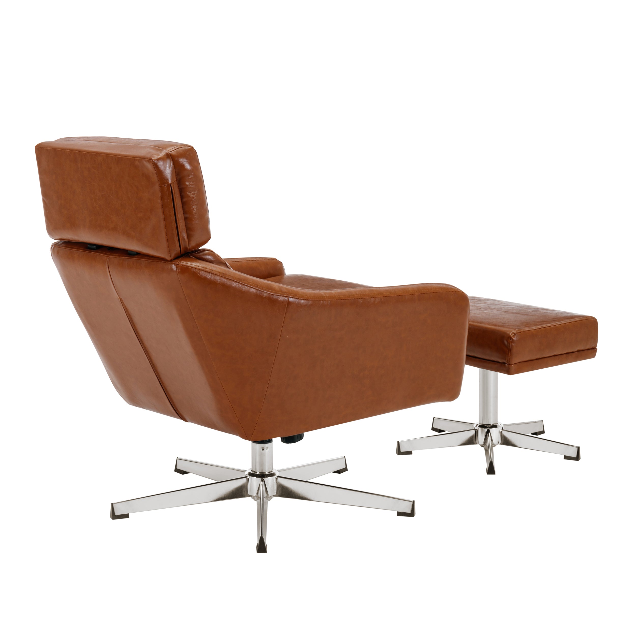 PU Leather Swivel Armchair with Ottoman - Brown