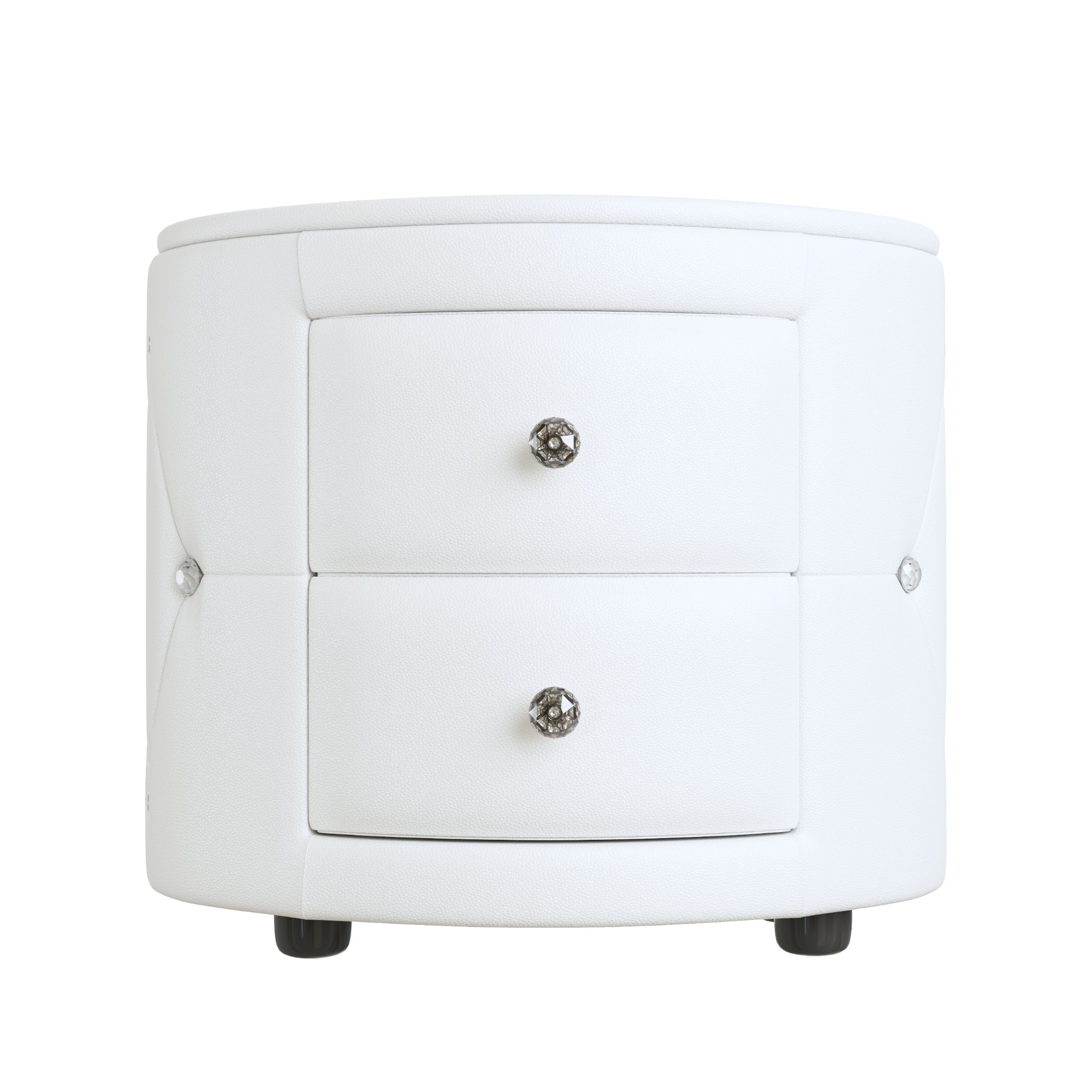 Elegant PU Nightstand with 2 Drawers and Crystal Handle, Fully Assembled Except Legs & Handles, Storage Bedside Table - White