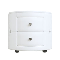 Elegant PU Nightstand with 2 Drawers and Crystal Handle, Fully Assembled Except Legs & Handles, Storage Bedside Table - White