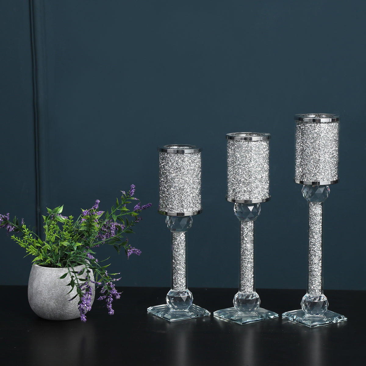 Ambrose Exquisite Candle Holder (Set of 3) - Silver