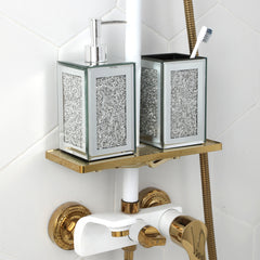 Ambrose Exquisite 2 Piece Square Soap Dispenser and Toothbrush Holder - Silver