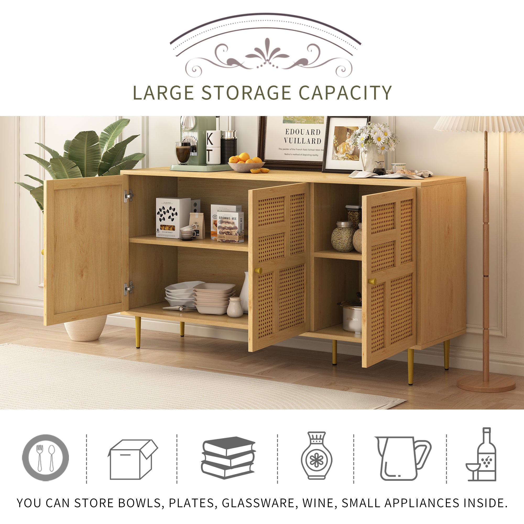 Rattan Cabinet with Adjustable Shelves and Storage