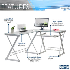 L-Shaped Tempered Glass Desk 