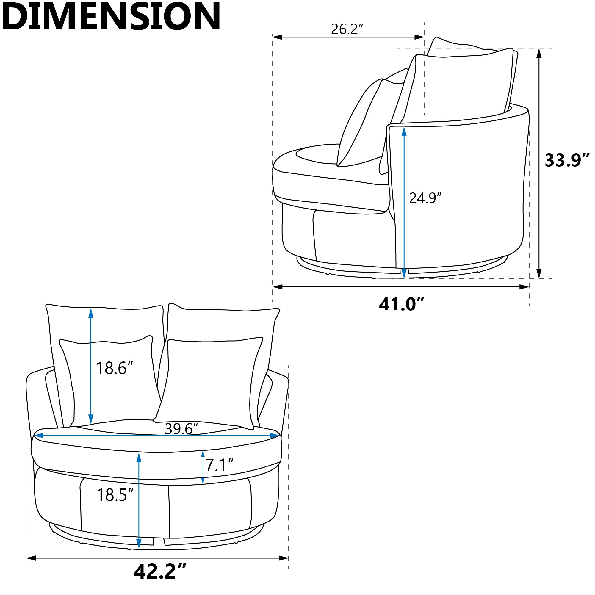Accent Barrel Chair and Sofa With 4 Pillows 