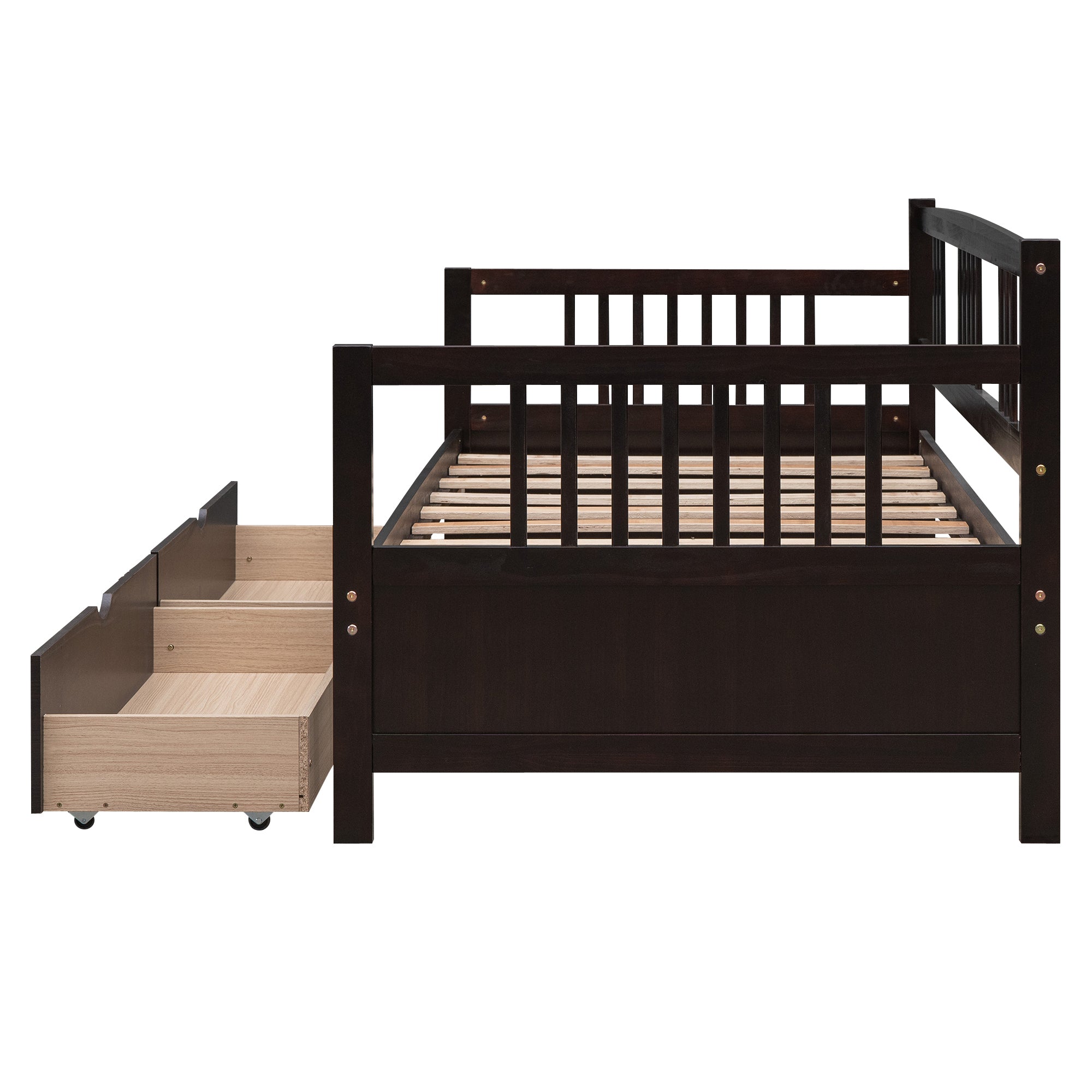 Twin Size Daybed Wood Bed with Two Drawers - Espresso
