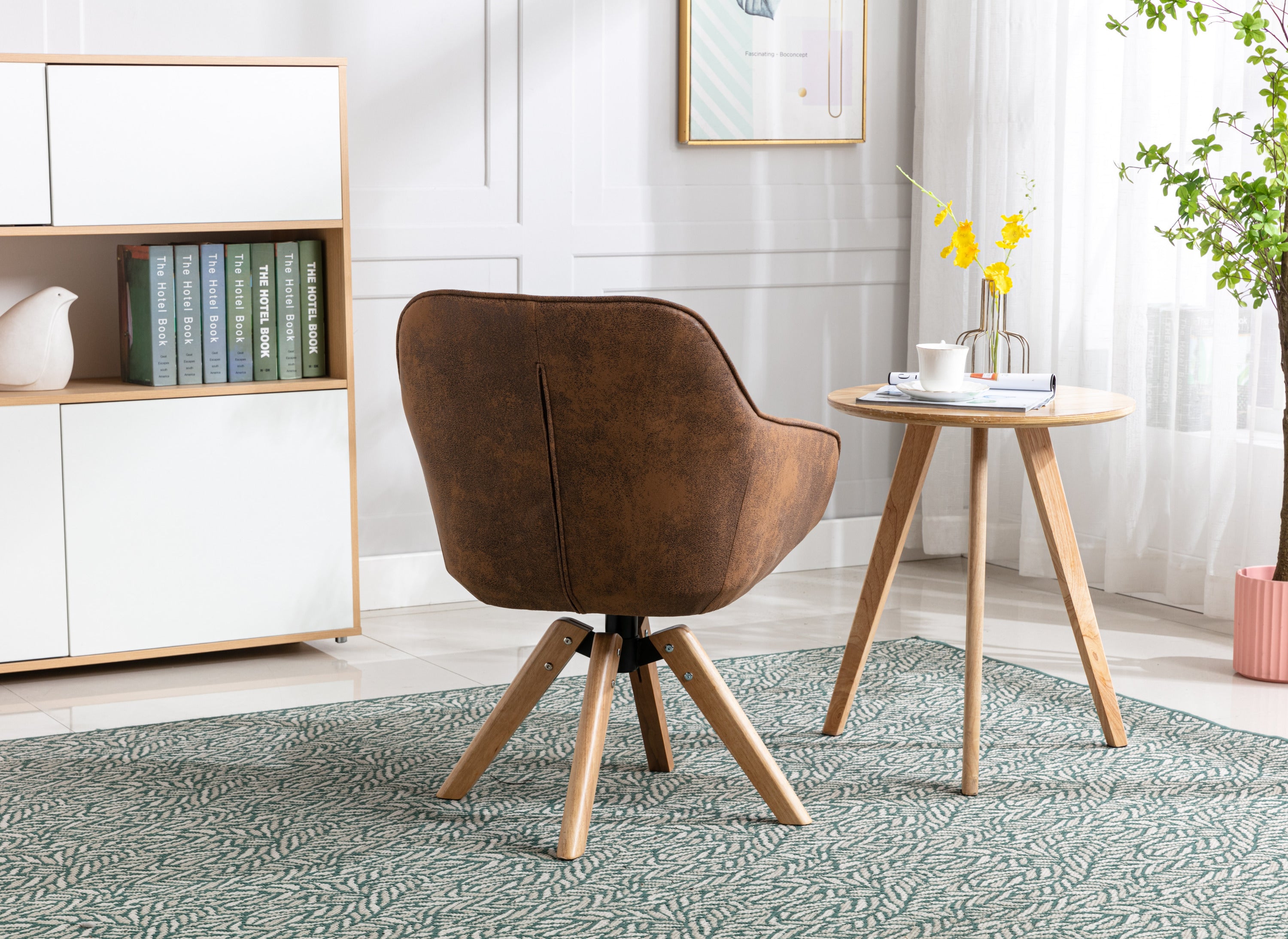Solid Wood Tufted Upholstered Armless Chair - Coffee Brown