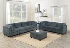 Living Room Set 8pc Set Large Family Sofa Modern Couch 4x Corner Wedge 3x Armless Chairs and 1x Ottoman Plywood - Grey