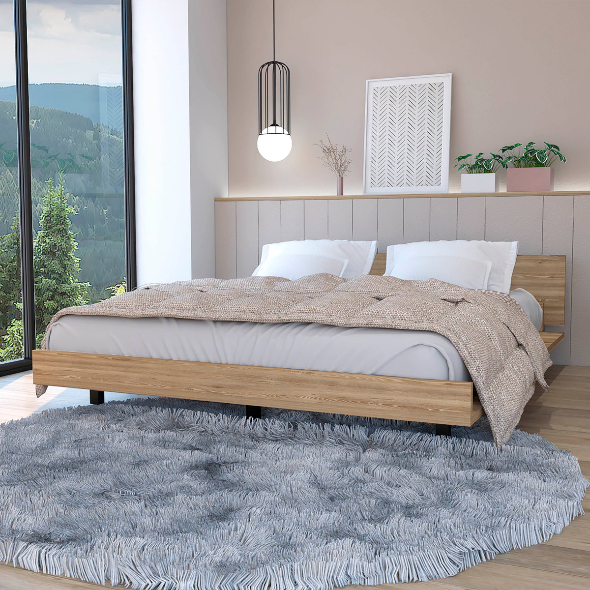 Modern Queen Bed Frame Pine - Beige