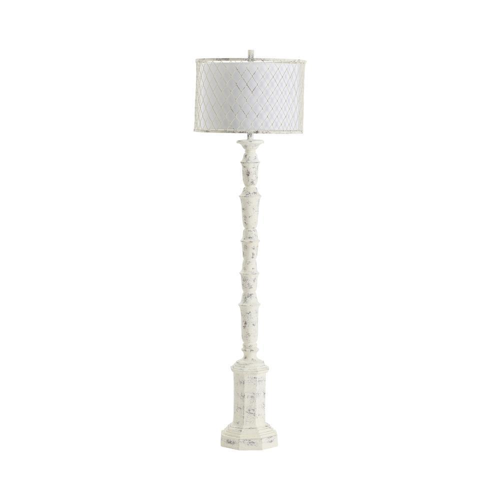 Whitewash Hand-Finished Floor Lamp, Linen Hardback Drum Shade