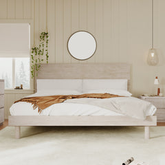 King Bed Modern Concise Style Solid Wood Grain Platform - Stone Gray