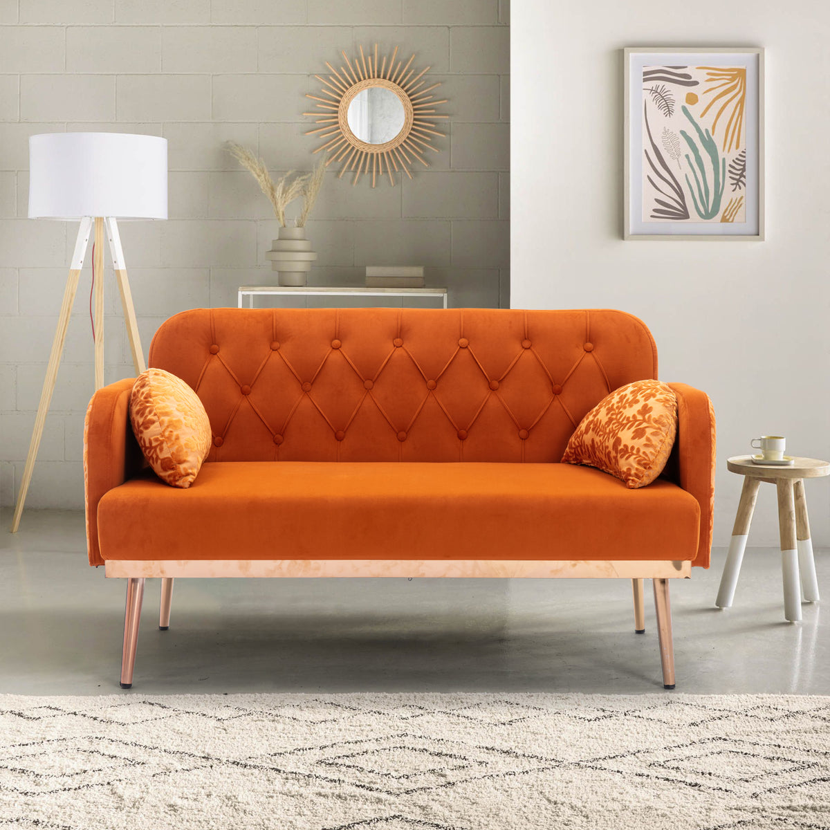 Velvet Loveseat Sofa with Metal Feet - Orange