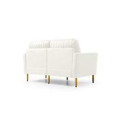 Set of 2 Couches 2-Piece Cream Velvet Upholstered Living Room Sofa, Including 2-Seater Sofa and Loveseat with Four Throw Pillows and Metal legs