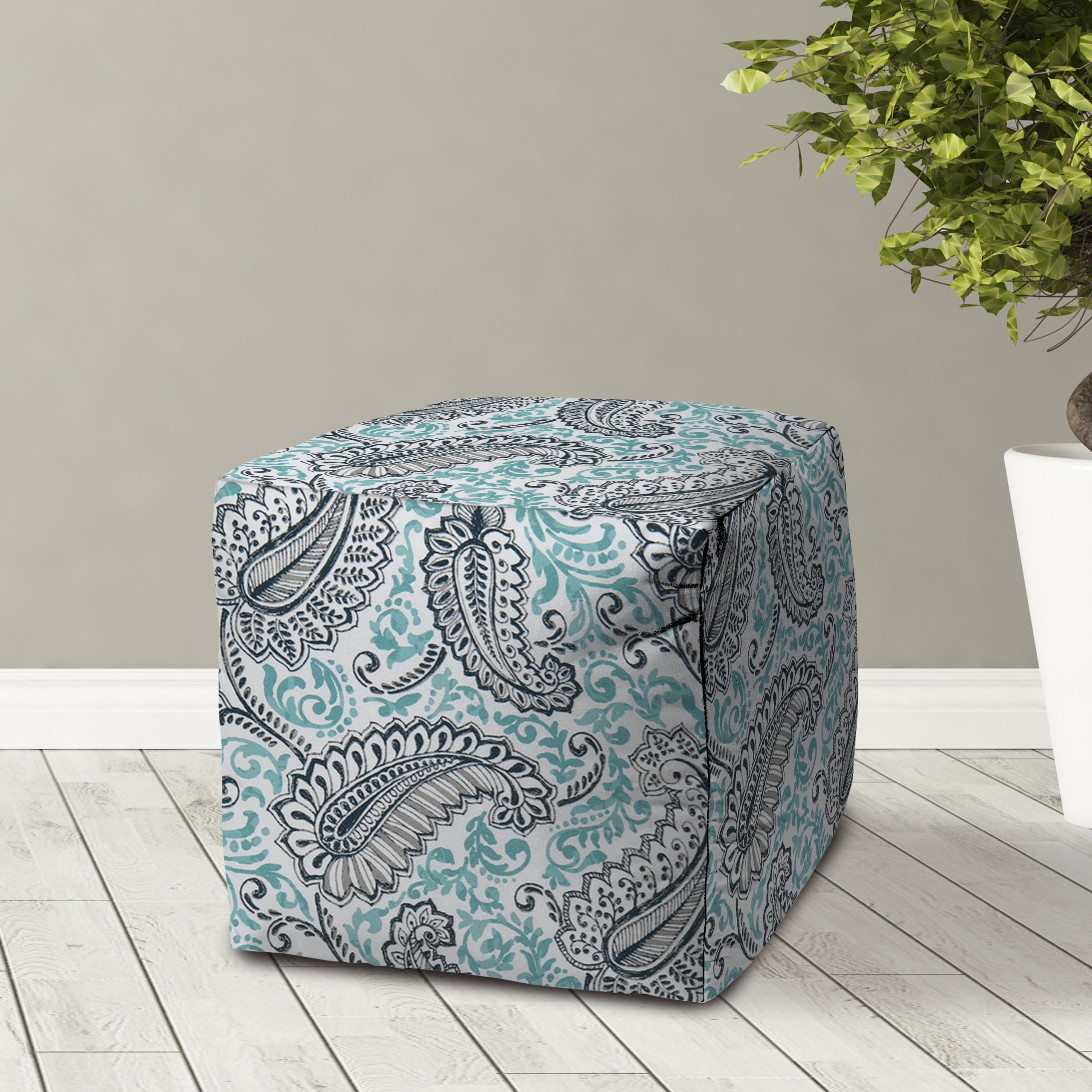Turquoise/Navy Indoor/Outdoor Pouf - Zipper Cover Only