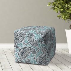 Turquoise/Navy Indoor/Outdoor Pouf - Zipper Cover Only