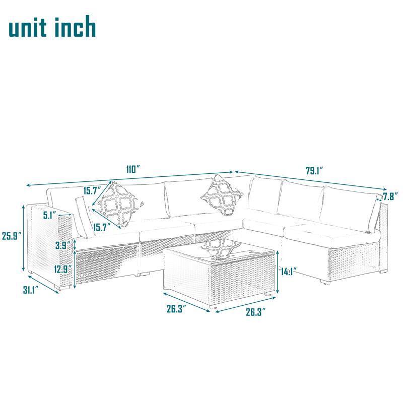 MAICOSY 7-Piece Outdoor Patio Furniture, PE Rattan Sectional Sofa Porch Decor