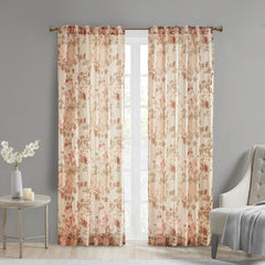 50x95" Printed Floral Rod Pocket and Back Tab Voile Sheer Curtain - Blush