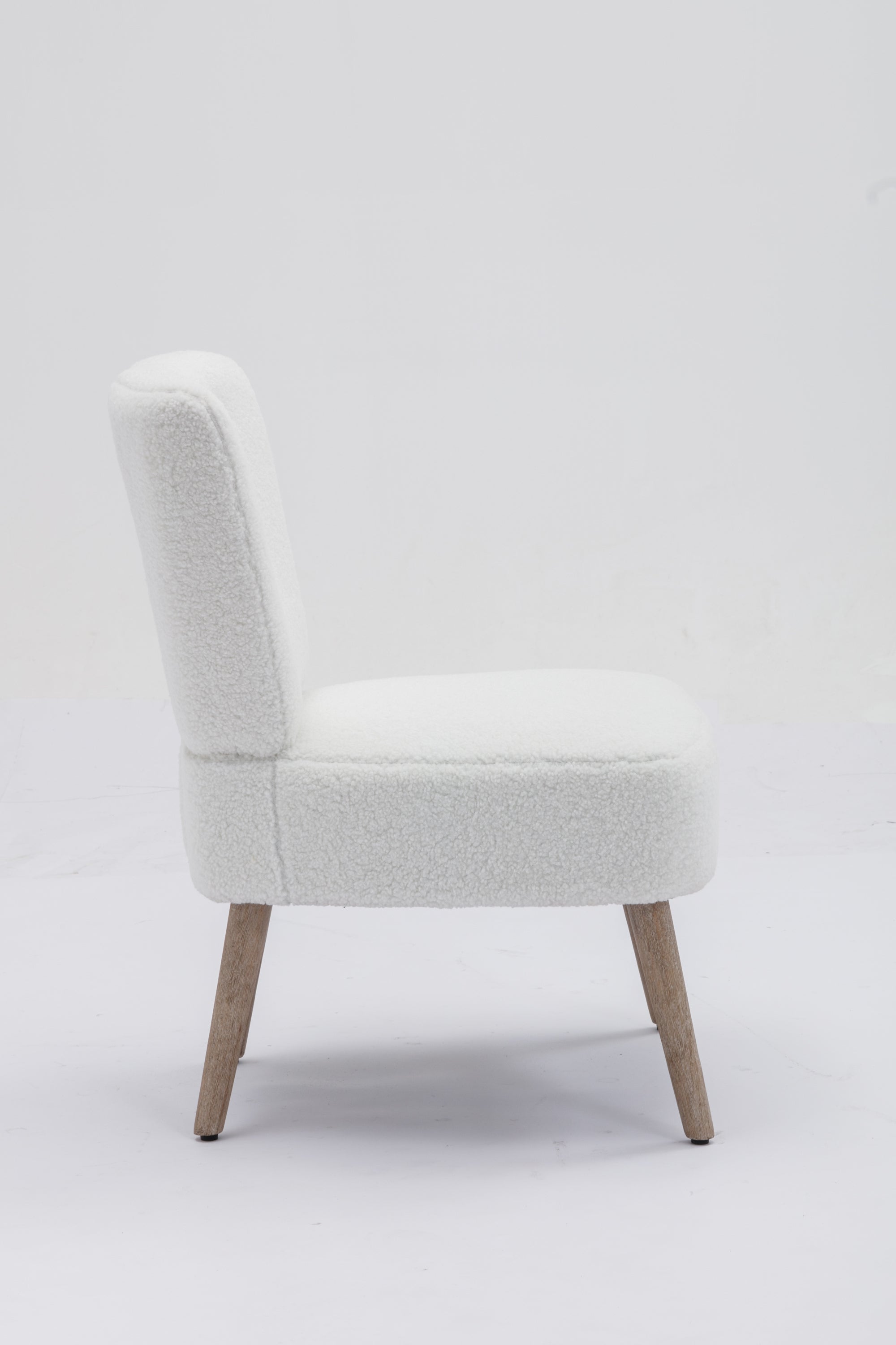 Teddy Fabric Button Accent Slipper Chair With Wooden Legs - White