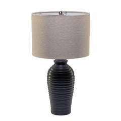 Midas 24.7" Modern LED Bedside Table Lamp with Drum-Shaped Linen Shade