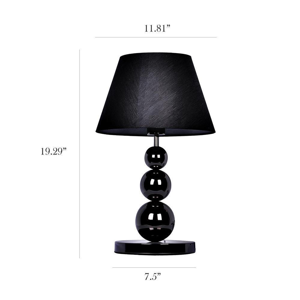 Pearl Black Chrome Finish Metal Three Tier Ball Lamp - Black Fabric Shade