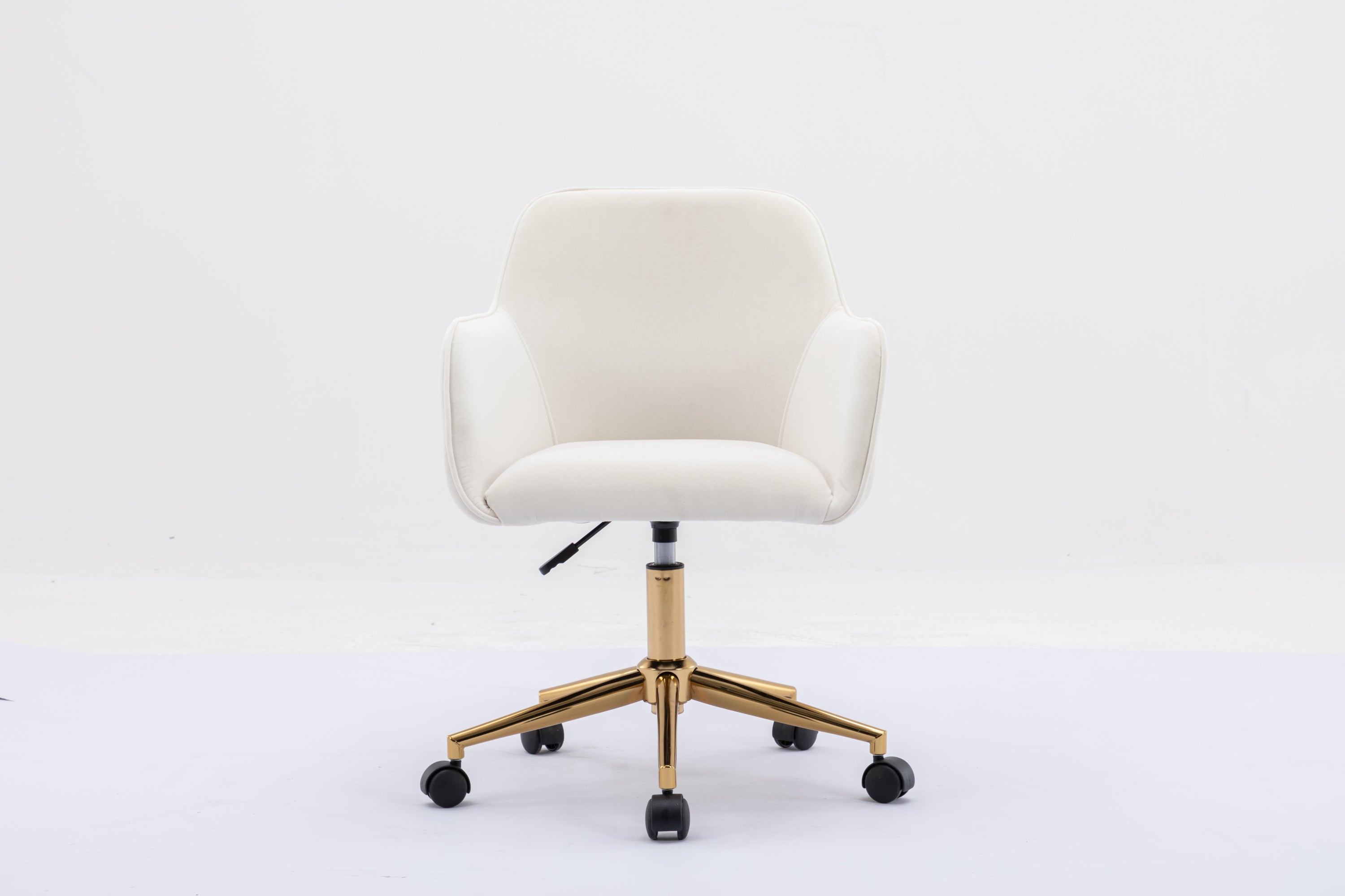 Modern Velvet Adjustable Height 360 revolving Home Office Chair with Gold Metal Legs - Ivory White