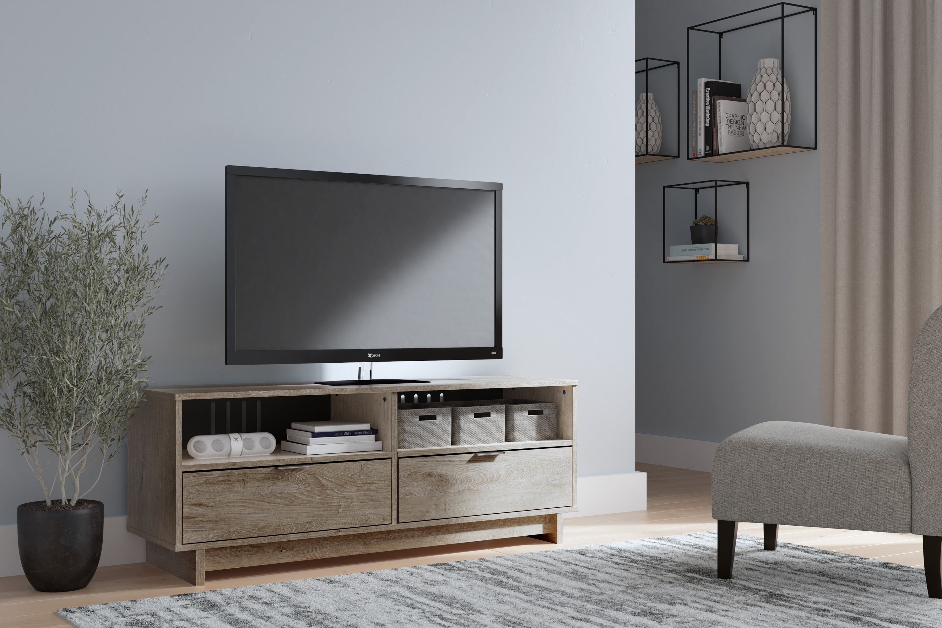 Contemporary Engineered Wood TV Stand  - Natural