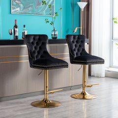 Modern Swivel Bar Stools Adjustable (Set of 2) - Chrome Golden Base/ Black