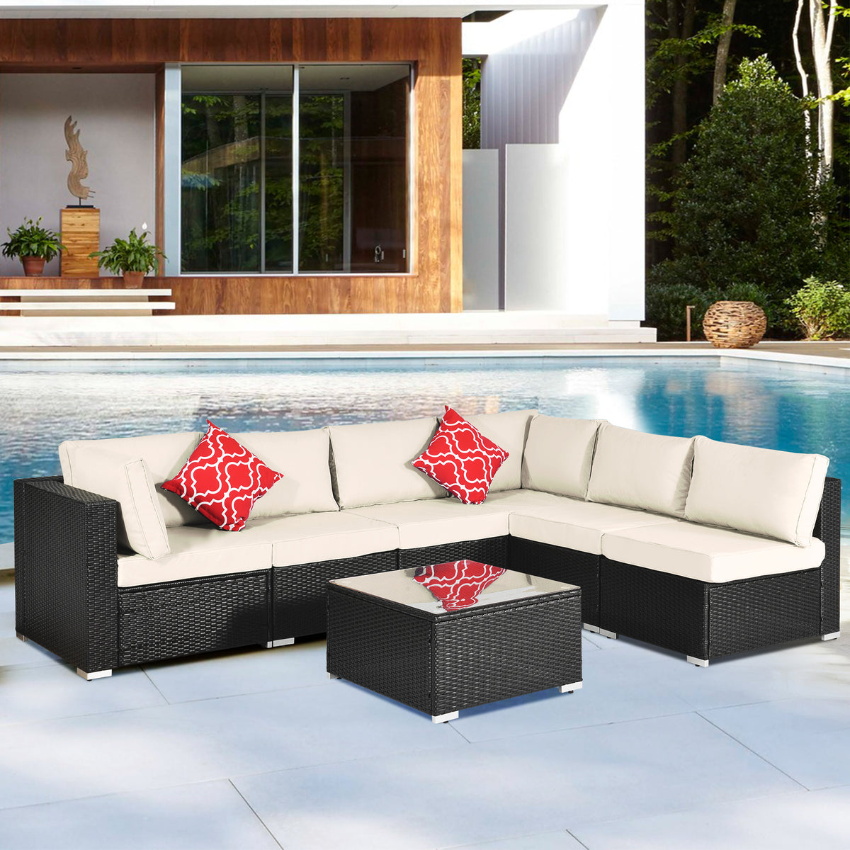 MAICOSY 7-Piece Outdoor Patio Furniture, PE Rattan Sectional Sofa Porch Decor