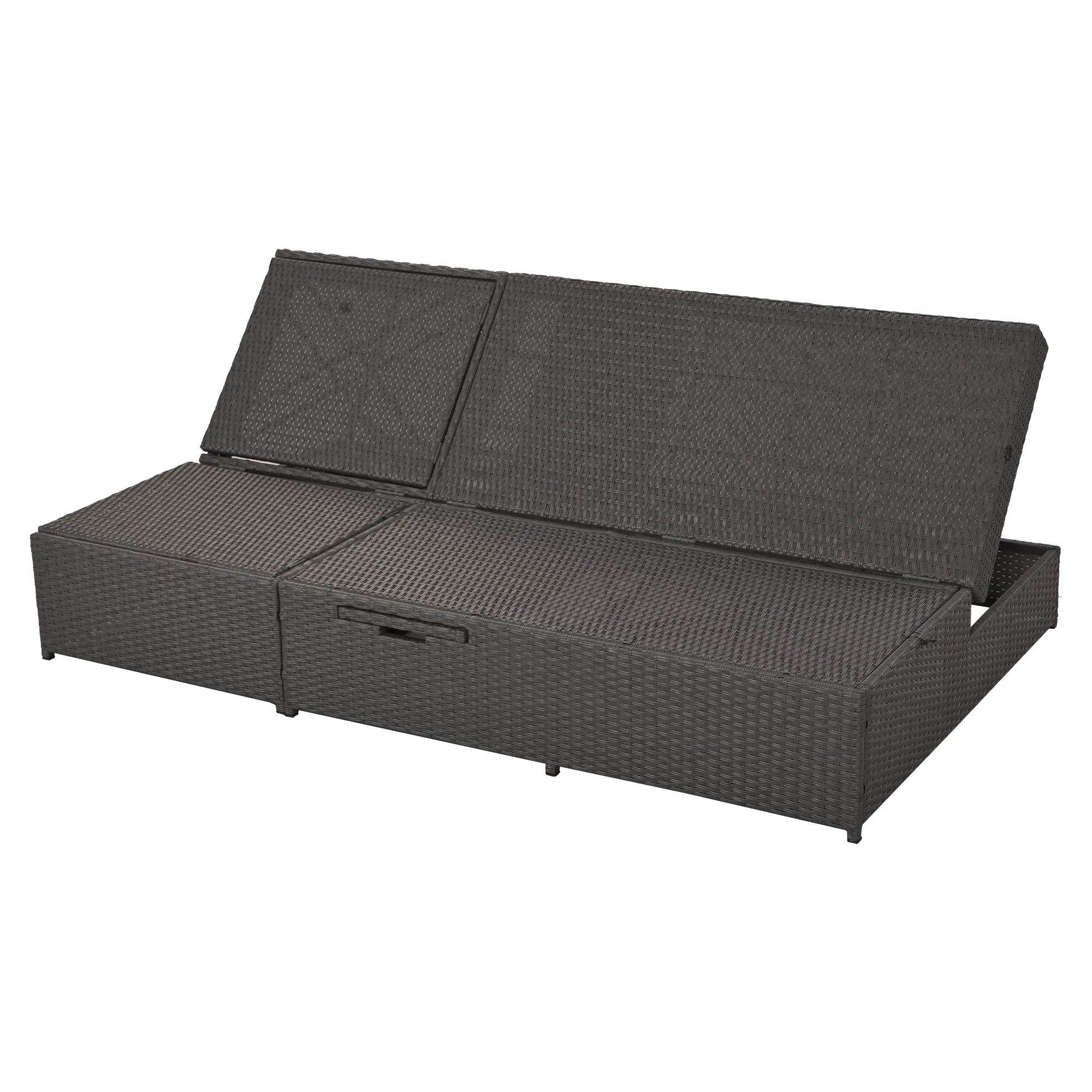 Outdoor Double Sun bed, Wicker Rattan Patio Reclining Chairs with Adjustable Backrest and Seat, Conversational Set for 2 Person - Gray