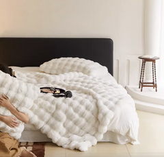 Large Cream Throw Blanket for Couch and for Bed, Soft and Cozy - Faux Fur Gloss White