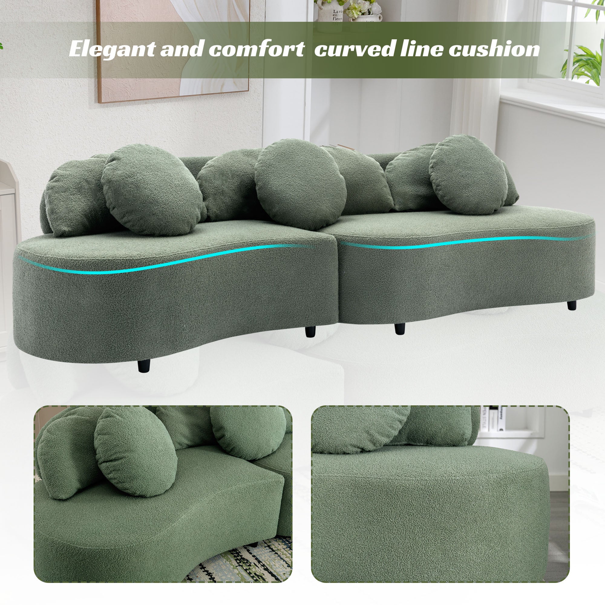 103.9" Modern Living Room Sofa Velvet Upholstered Couch Furniture - Green