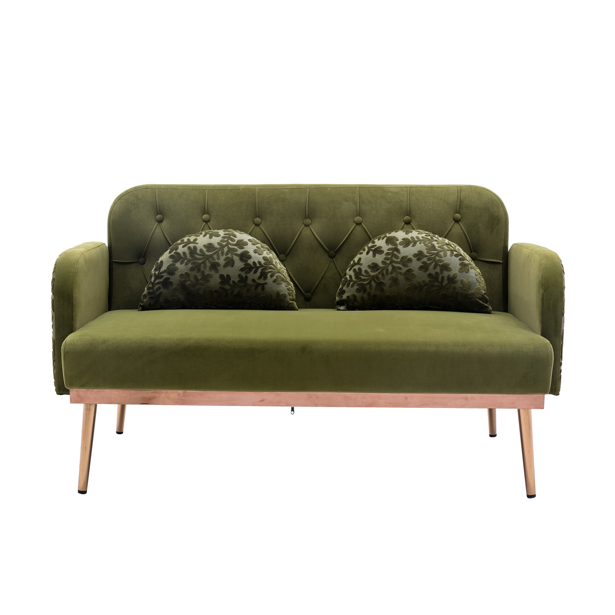 European Velvet Loveseat Sofa with Metal Feet - Green Olive